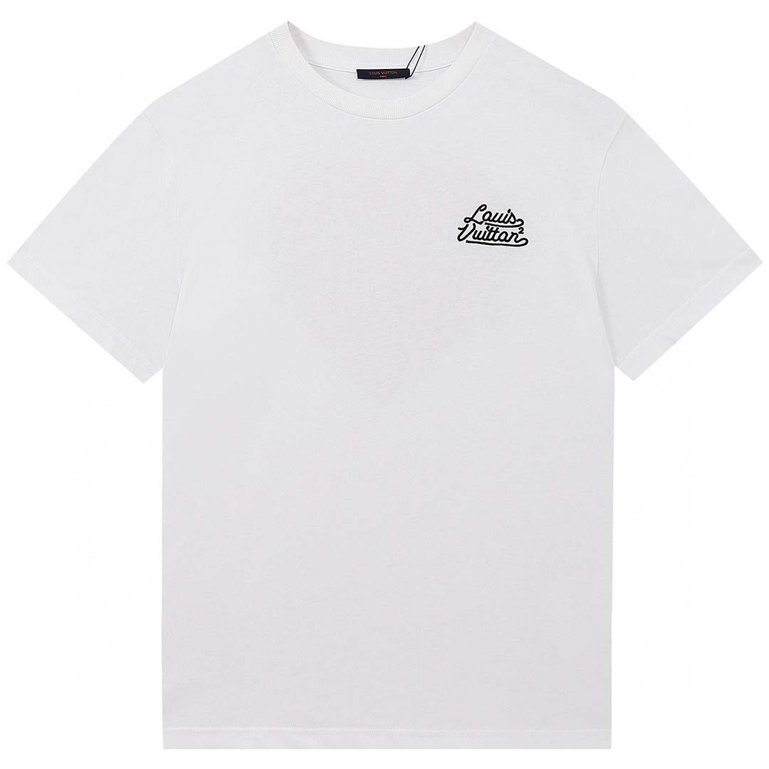 Camisa blanca de algodón con el logotipo de LV en rojo y…